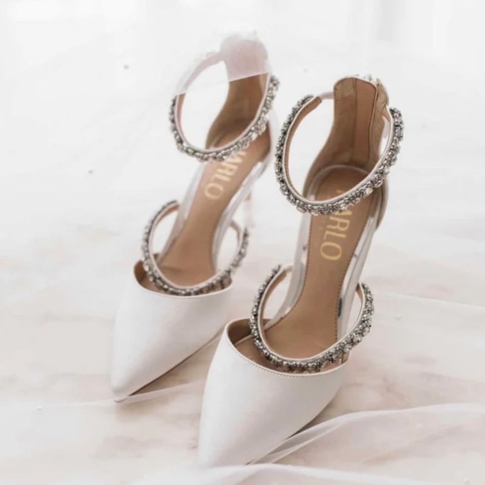Adelaide by HARLO - White Point Toe Bridal heel with Crystal Straps